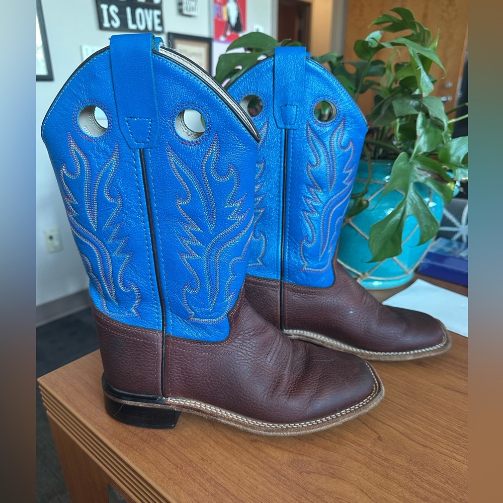 Kids Cody James Blue and Brown Leather Western Cowboy Cowgirl Boots 4D